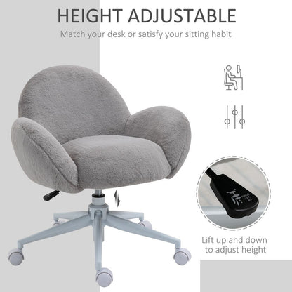 Fluffy Leisure Chair Office Chair w/ Backrest and Armrest for Bedroom Grey