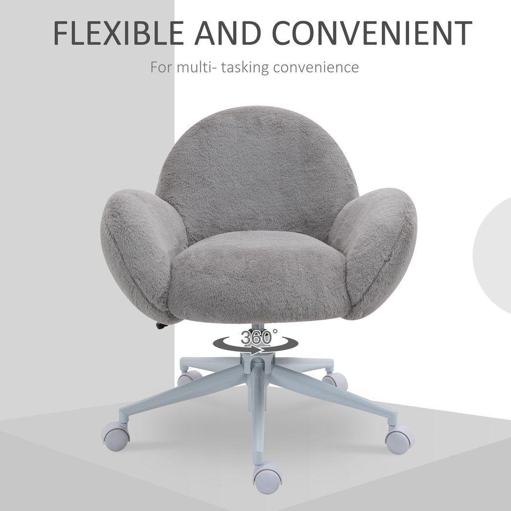 Fluffy Leisure Chair Office Chair w/ Backrest and Armrest for Bedroom Grey