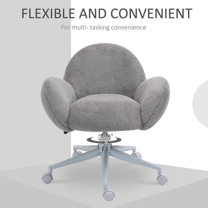 Fluffy Leisure Chair Office Chair w/ Backrest and Armrest for Bedroom Grey