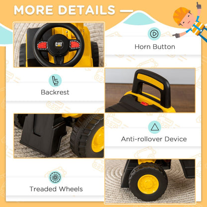 HOMCOM CAT Licensed Kids Construction Ride-On Digger w/ Shovel, for 1-3 Years