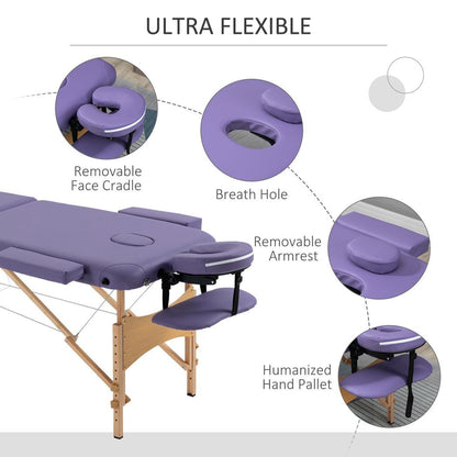 Portable Massage Bed Folding Spa Beauty Massage Table with 2 Sections Purple