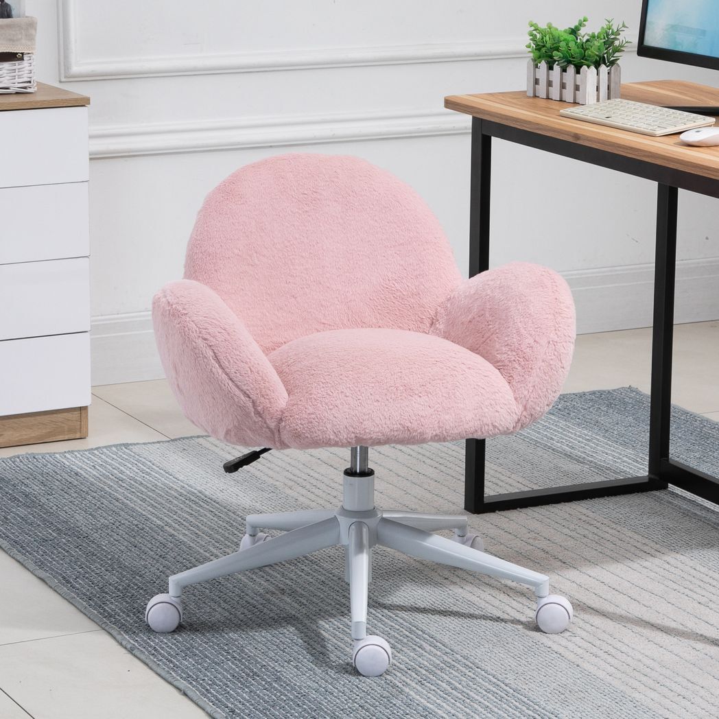 Fluffy Leisure Chair Office Chair w/ Backrest and Armrest for Bedroom Pink