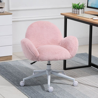 Fluffy Leisure Chair Office Chair w/ Backrest and Armrest for Bedroom Pink