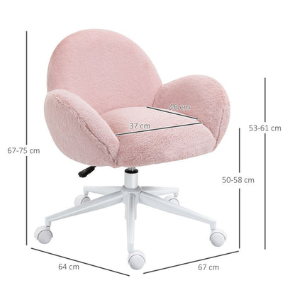 Fluffy Leisure Chair Office Chair w/ Backrest and Armrest for Bedroom Pink
