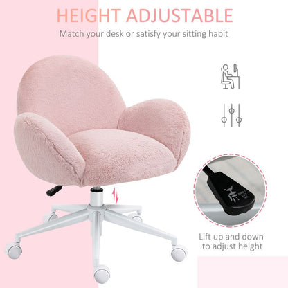 Fluffy Leisure Chair Office Chair w/ Backrest and Armrest for Bedroom Pink