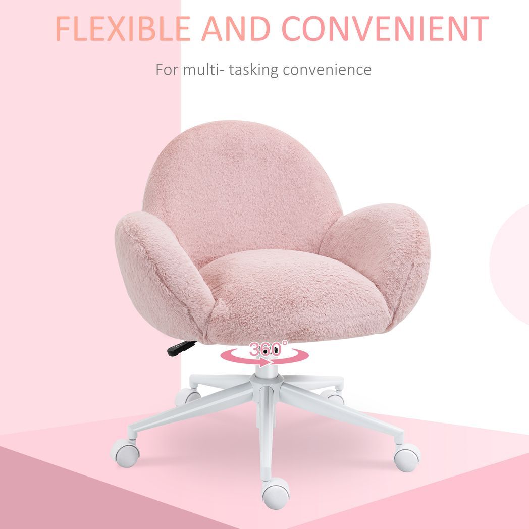 Fluffy Leisure Chair Office Chair w/ Backrest and Armrest for Bedroom Pink
