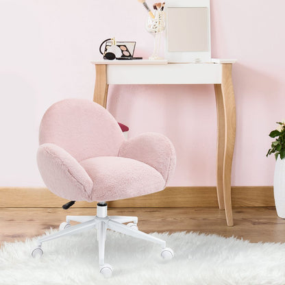 Fluffy Leisure Chair Office Chair w/ Backrest and Armrest for Bedroom Pink