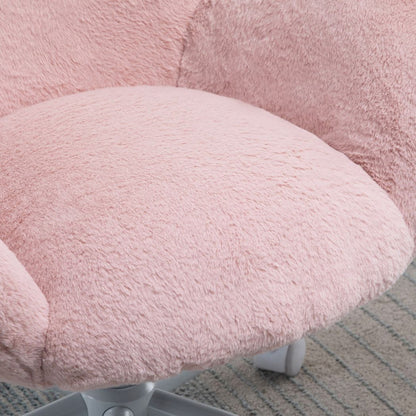 Fluffy Leisure Chair Office Chair w/ Backrest and Armrest for Bedroom Pink