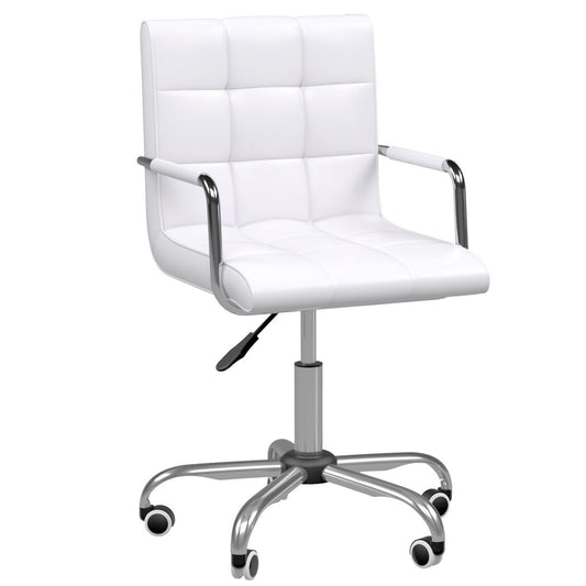Mid Back PU Leather Home Office Chair Swivel Desk Chair with Arm, Wheel, White
