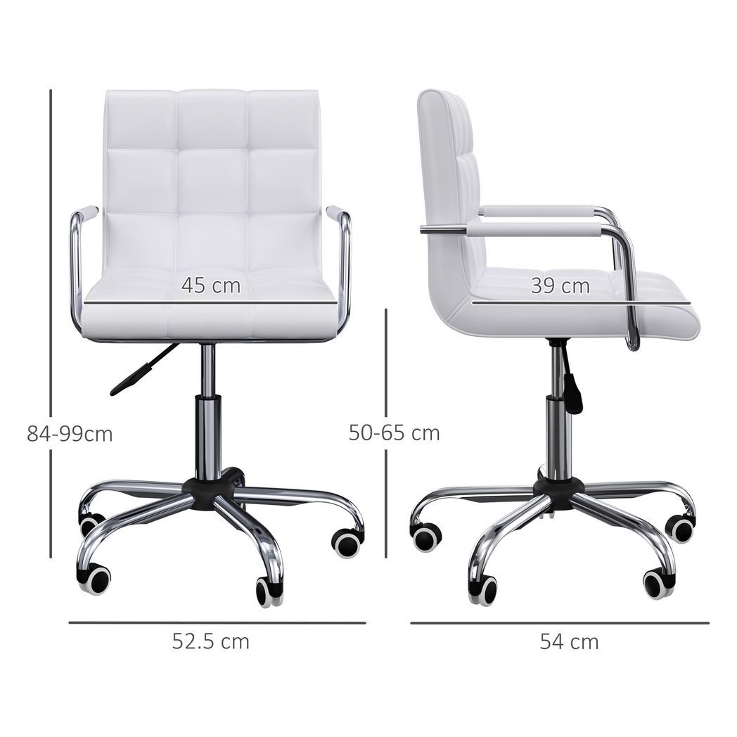 Mid Back PU Leather Home Office Chair Swivel Desk Chair with Arm, Wheel, White