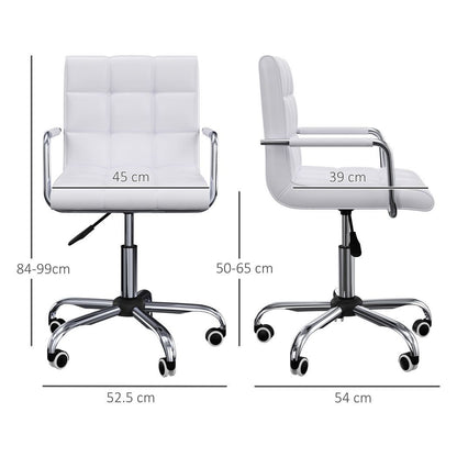 Mid Back PU Leather Home Office Chair Swivel Desk Chair with Arm, Wheel, White