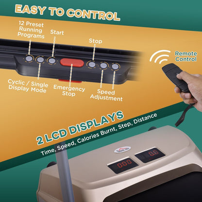 Folding Treadmill, 1-10km/h Electric Running Machine w/ Wheels, for Home, Office