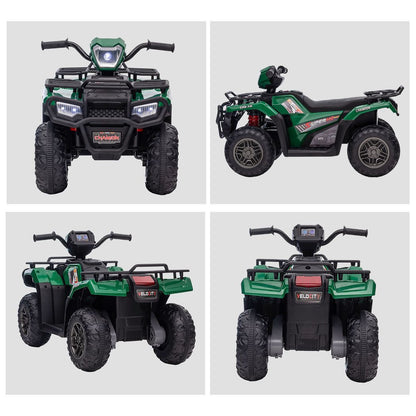 HOMCOM 12V Electric Quad Bike for Kids w/ LED Headlights, Music - Green
