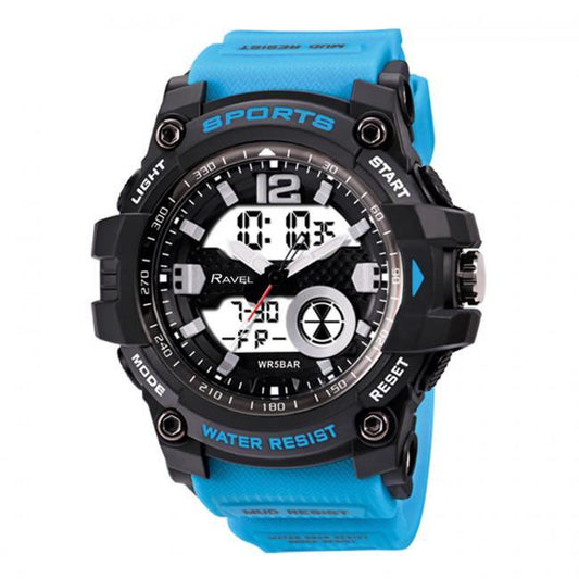 Ravel Adults Ana-Digi Dual time 5ATM Sports Blue Watch RDT.2C