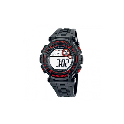 Ravel Men's 3ATM Digital Sports Black/Red Watch RDG.14.7