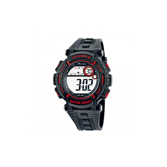 Ravel Men's 3ATM Digital Sports Black/Red Watch RDG.14.7