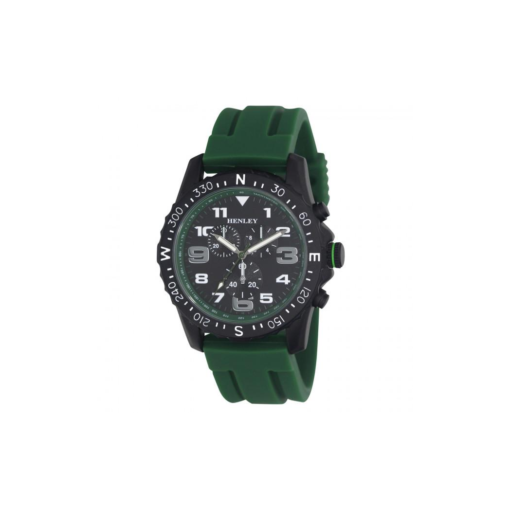 Henley Men's Multi Eye Black Dial With Green Sports Silicone Rubber Strap Watch H02208.11