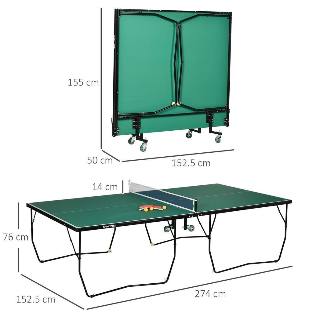 SPORTNOW 9FT Folding Table Tennis Table w/ 8 Wheels, for Indoors, Outdoors