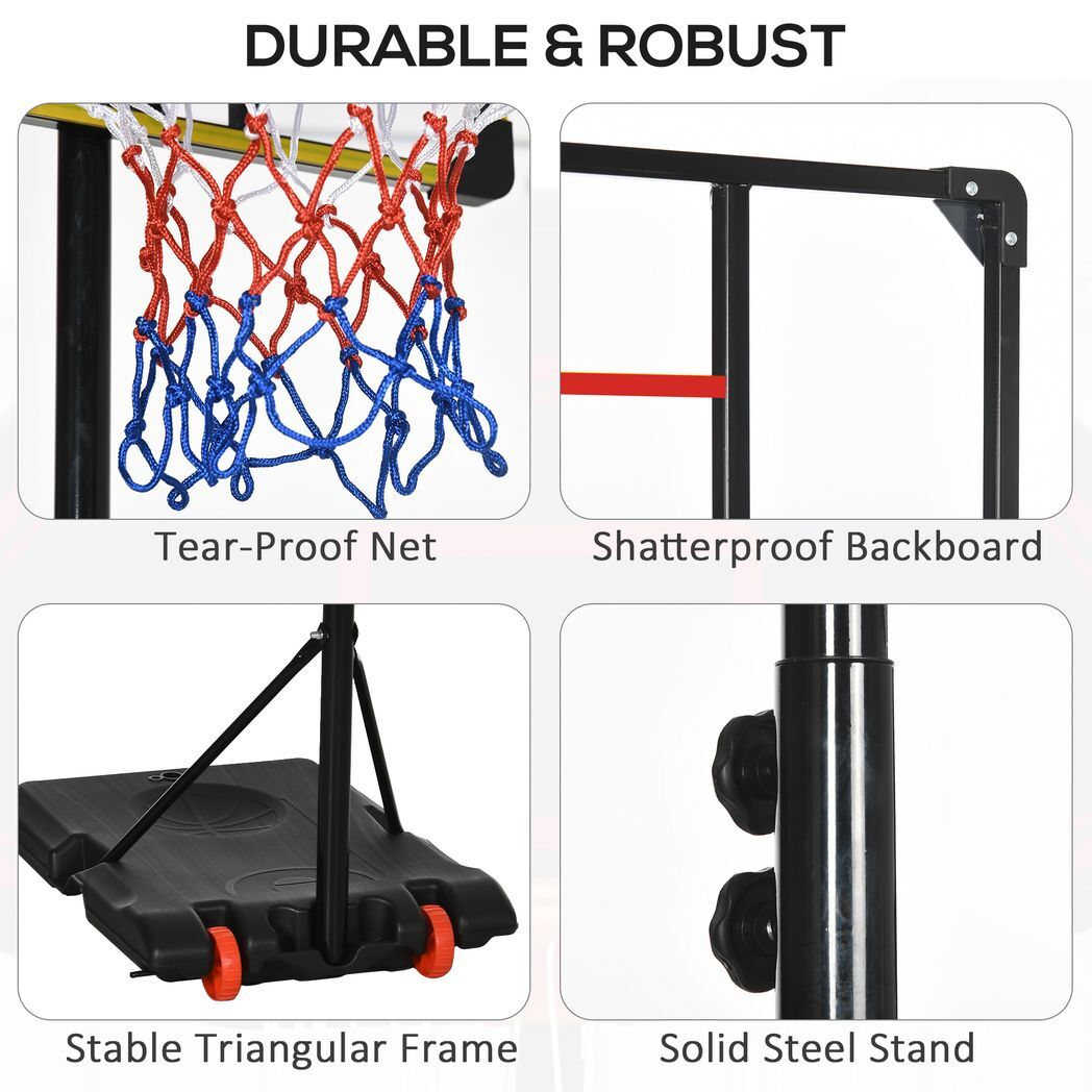 SPORTNOW Kids Adjustable Basketball Hoop and Stand w/ Wheels, 1.8-2m