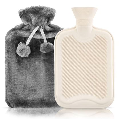 Fluffy Pom Pom Hot Water Bottle 2L - GREY