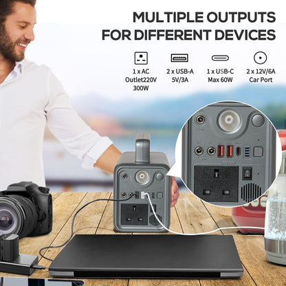230.4Wh Portable Power Station with AC Outlets USB/PD/CAR Ports