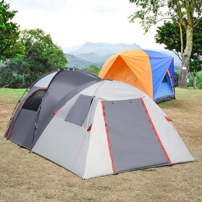 4-5 Man Outdoor Tunnel Tent, Two Room Camping Tent w/ Portable Mat