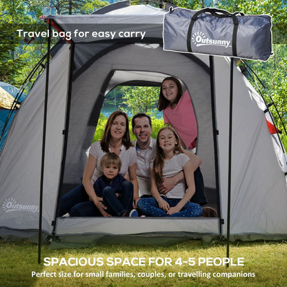 4-5 Man Outdoor Tunnel Tent, Two Room Camping Tent w/ Portable Mat