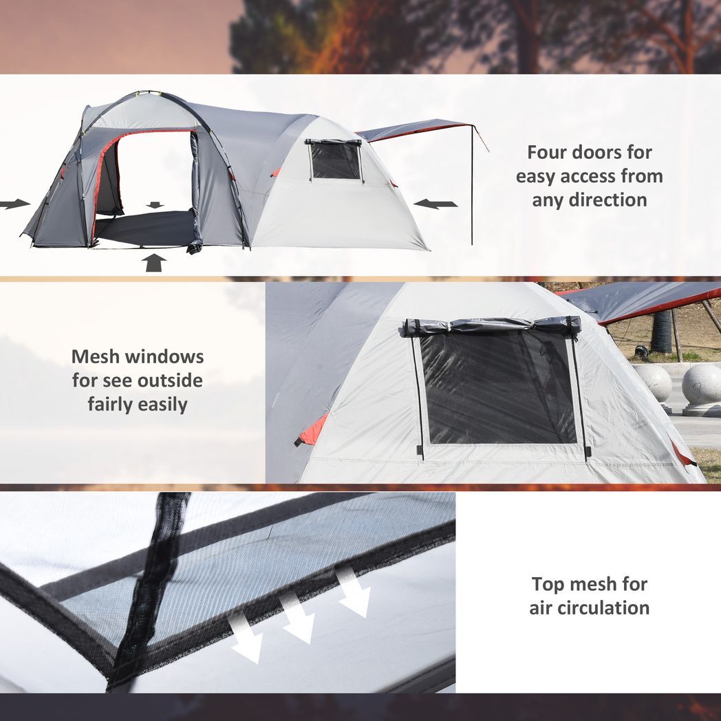 4-5 Man Outdoor Tunnel Tent, Two Room Camping Tent w/ Portable Mat