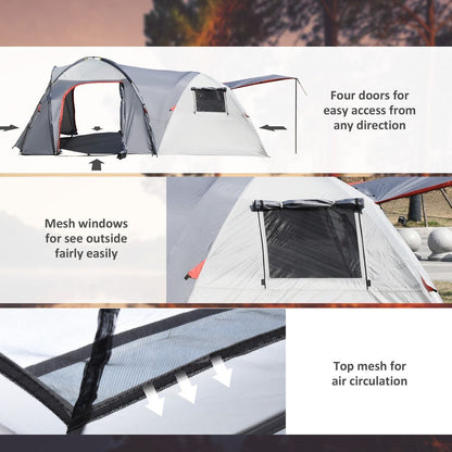 4-5 Man Outdoor Tunnel Tent, Two Room Camping Tent w/ Portable Mat