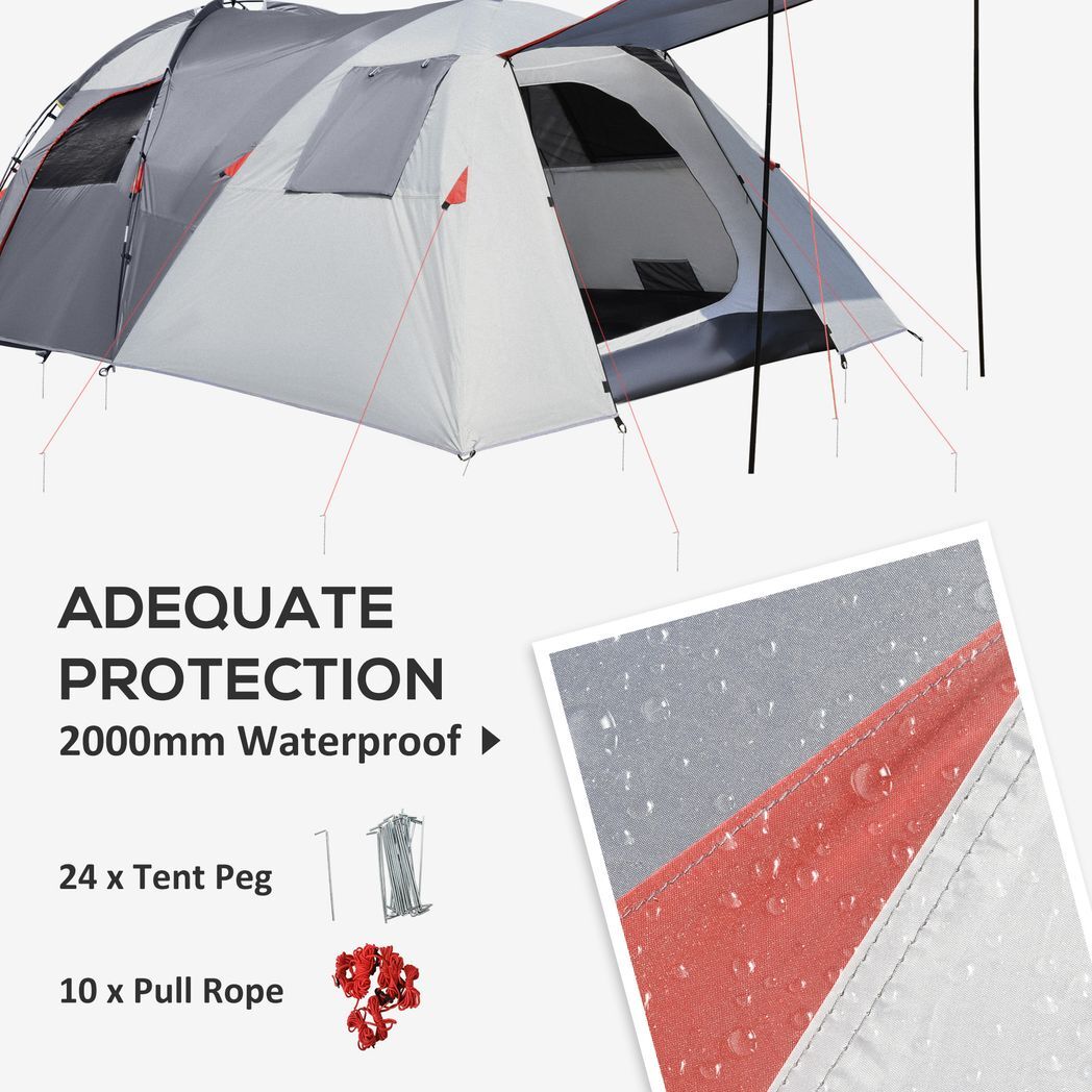 4-5 Man Outdoor Tunnel Tent, Two Room Camping Tent w/ Portable Mat