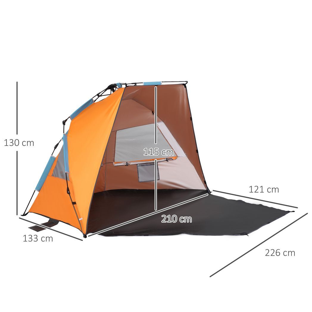 Pop Up Beach Tent Sun Shelter w/ Extended Porch, Sandbag & Carry Bag