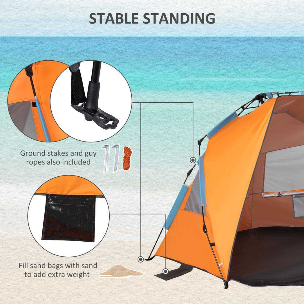 Pop Up Beach Tent Sun Shelter w/ Extended Porch, Sandbag & Carry Bag