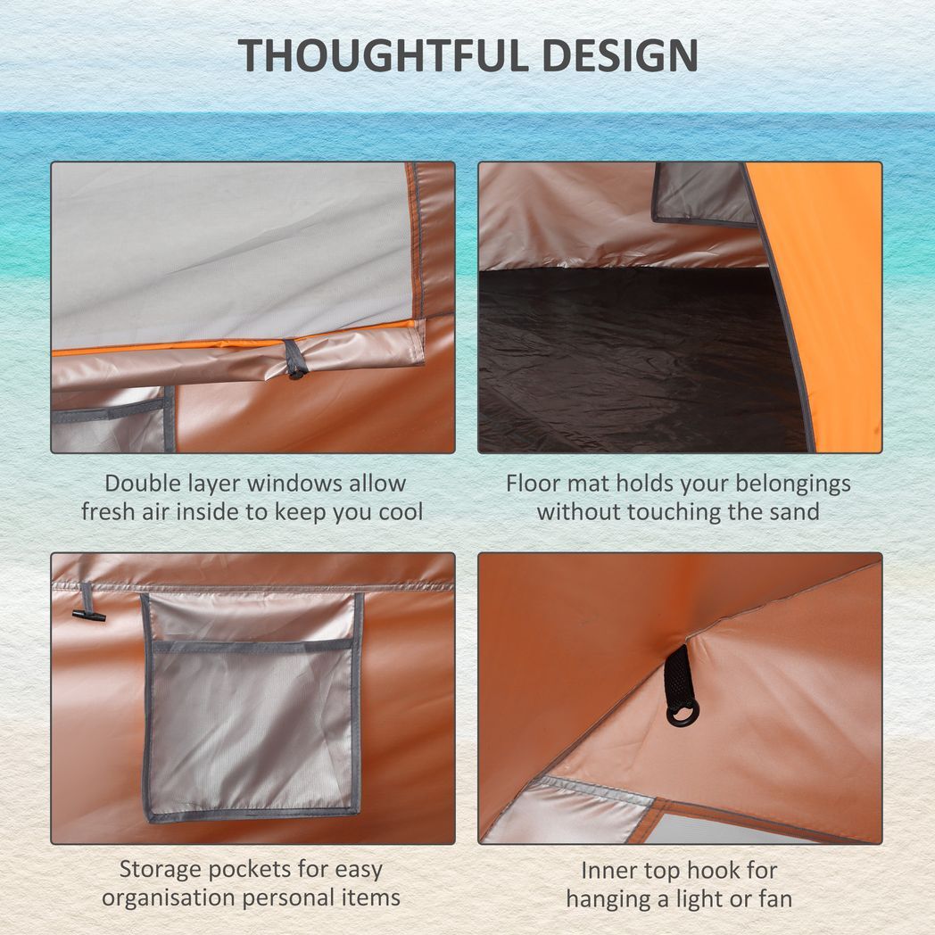 Pop Up Beach Tent Sun Shelter w/ Extended Porch, Sandbag & Carry Bag