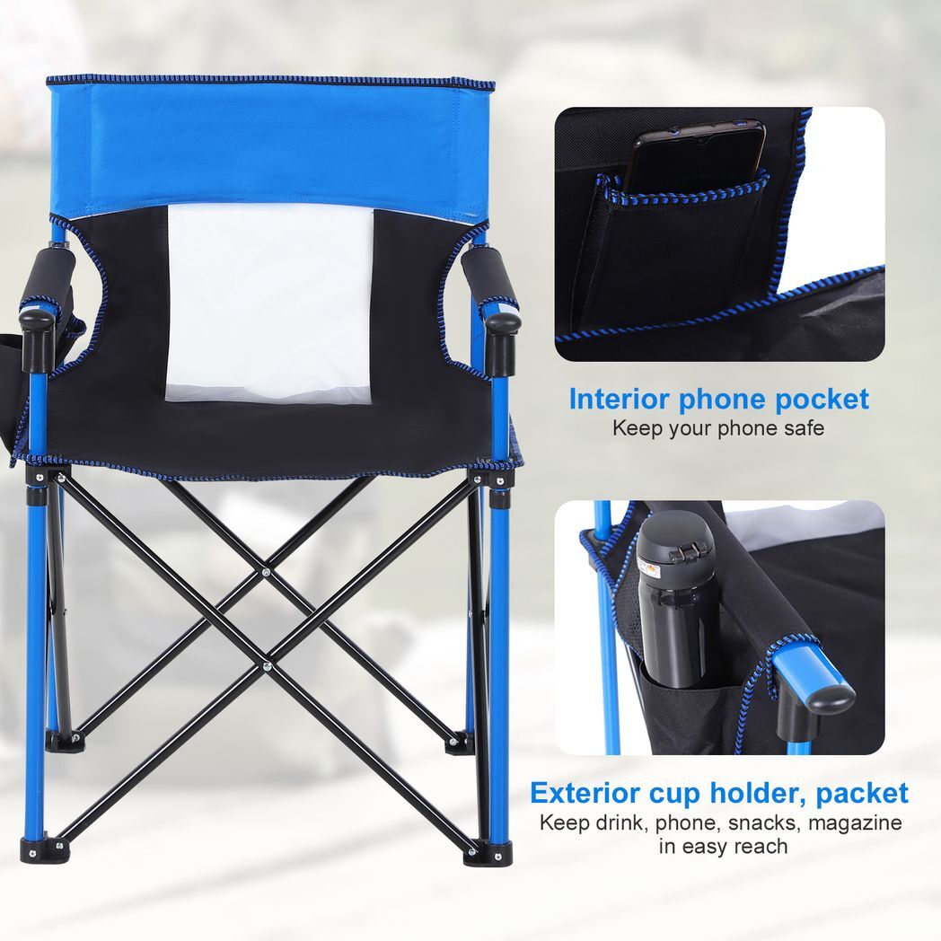Outdoor Folding Fishing Camping Chair w/Cup Holder,Pocket,Backrest Blue