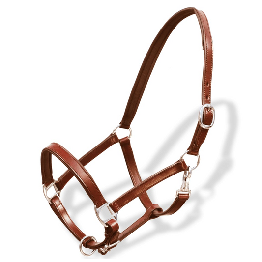 Real Leather Headcollar Stable Halter Adjustable Brown Pony