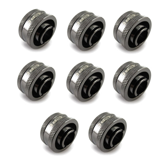 XSPC G1/4 to 1/2 ID 3/4 OD Compression Fitting V2 - Black Chrome (8 Pack)