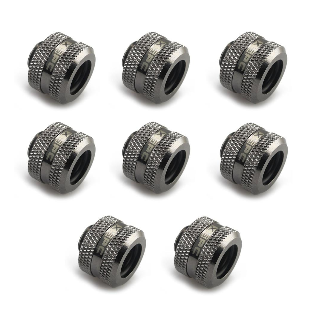 XSPC G1/4 to 14mm Rigid Tubing Triple Seal Fitting - Black Chrome (8 Pack)