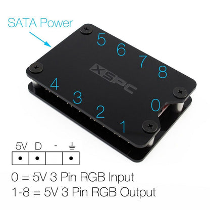 XSPC 8 Way, 3Pin, 5V, Addressable RGB Splitter Hub - SATA Powered (White)