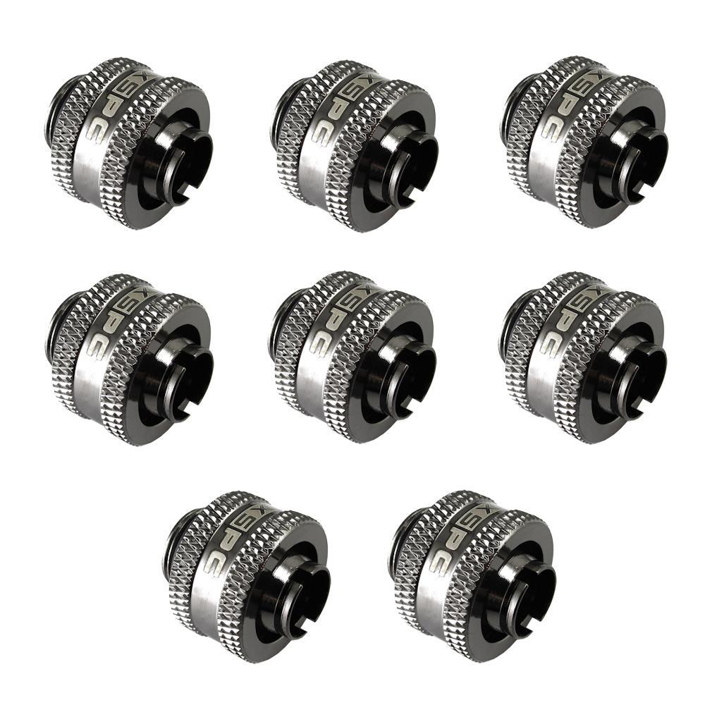 XSPC G1/4 to 3/8 ID 1/2 OD Compression Fitting V2 - Black Chrome (8 Pack)