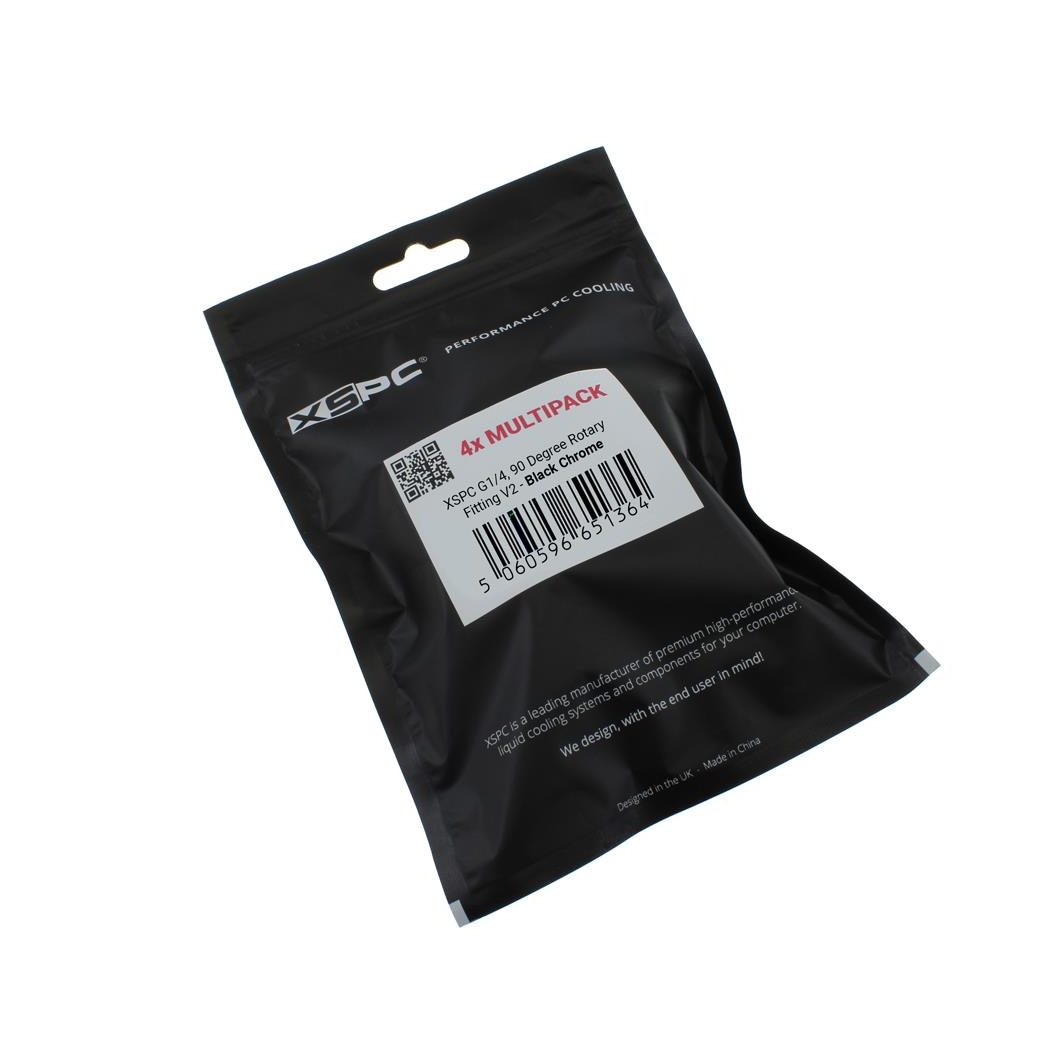 XSPC G1/4, 90 Degree Rotary Fitting V2 - Black Chrome (4 Pack)