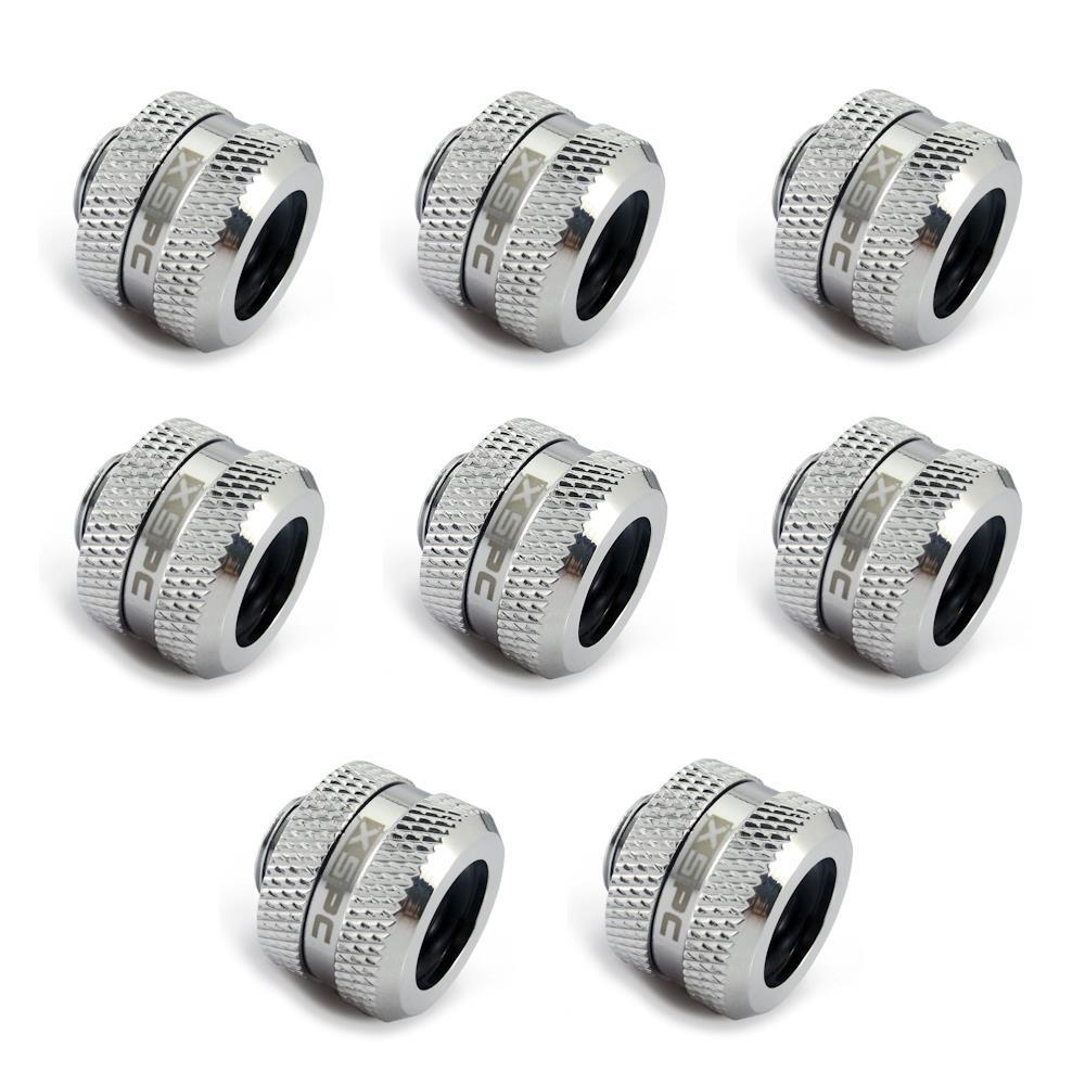 XSPC G1/4 to 14mm Rigid Tubing Triple Seal Fitting - Chrome (8 Pack)