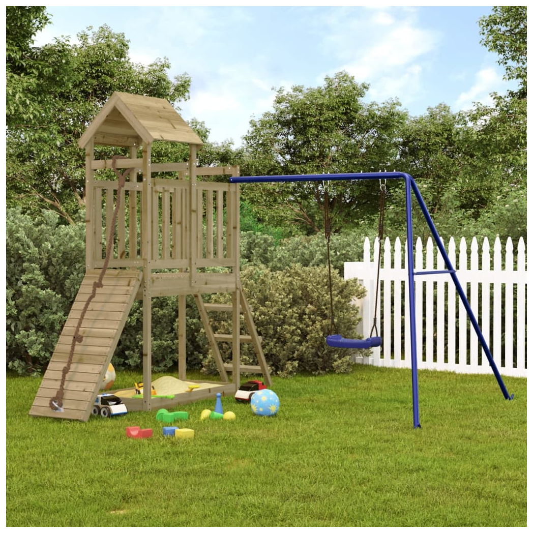 Playhouse with Swing Climbing Wall Impregnated Wood Pine