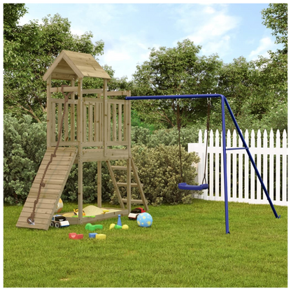 Playhouse with Swing Climbing Wall Impregnated Wood Pine