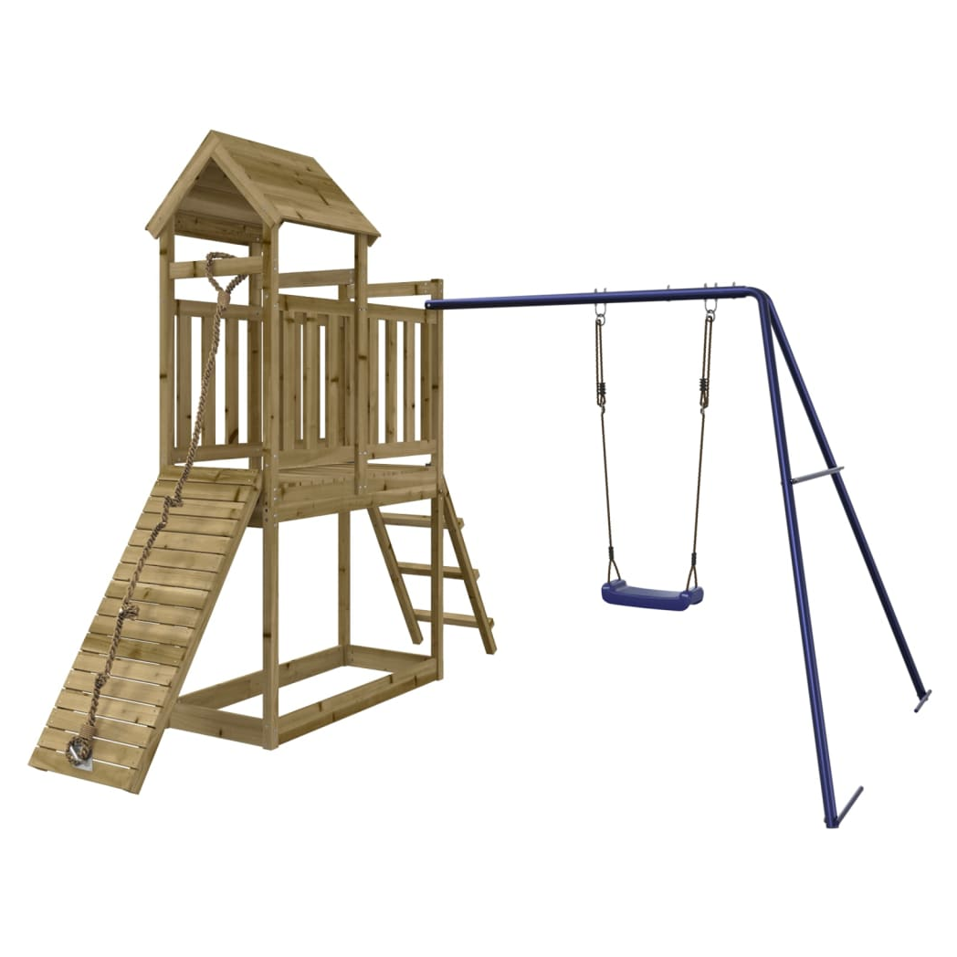 Playhouse with Swing Climbing Wall Impregnated Wood Pine