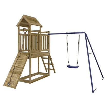 Playhouse with Swing Climbing Wall Impregnated Wood Pine