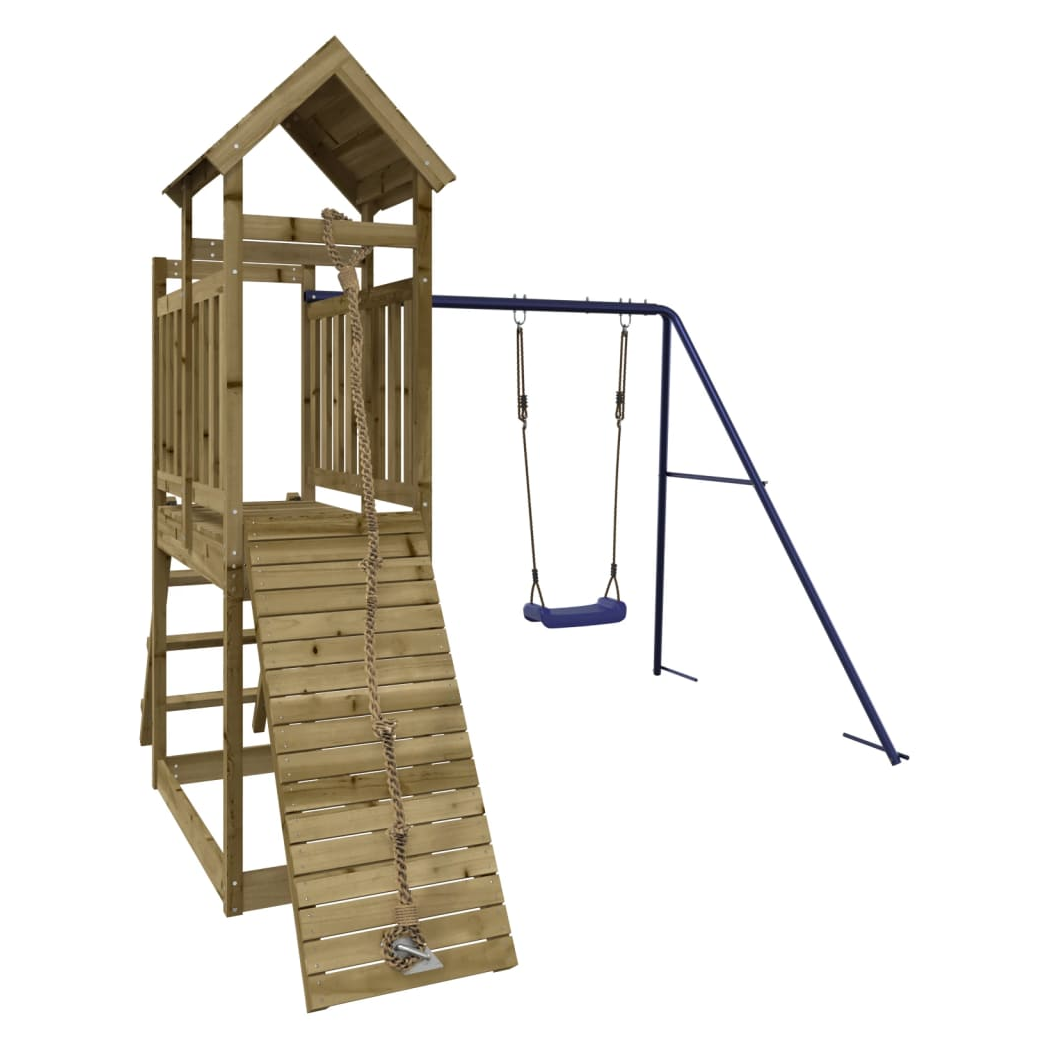 Playhouse with Swing Climbing Wall Impregnated Wood Pine