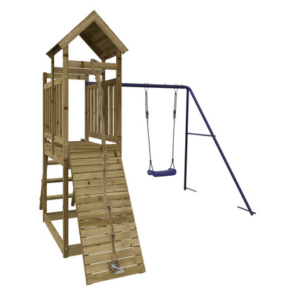 Playhouse with Swing Climbing Wall Impregnated Wood Pine
