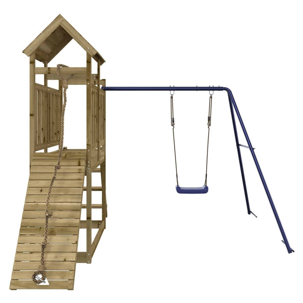 Playhouse with Swing Climbing Wall Impregnated Wood Pine