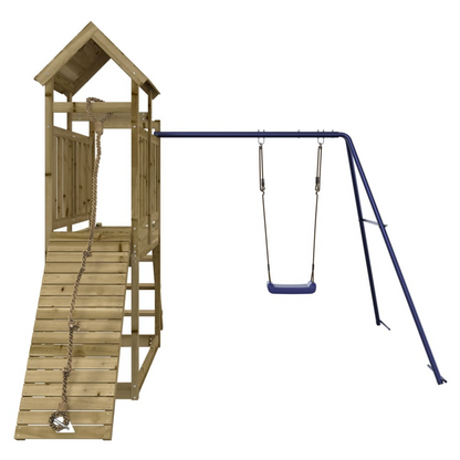 Playhouse with Swing Climbing Wall Impregnated Wood Pine