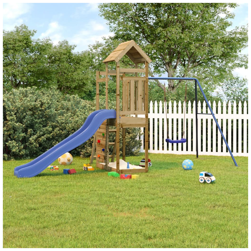 Playhouse with Slide Swing Rockwall Impregnated Wood Pine